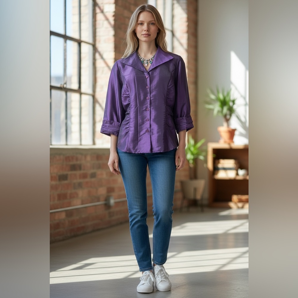 Elegant Puli Deep Purple Rushed Blouse Size M/L